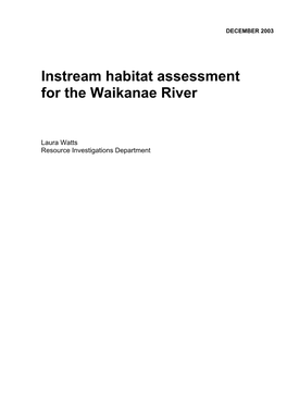 Instream Habitat Assessment for the Waikanae River