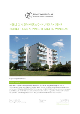 Helle 2 ½ Zimmerwohnung an Sehr Ruhiger Und Sonniger Lage in Winznau