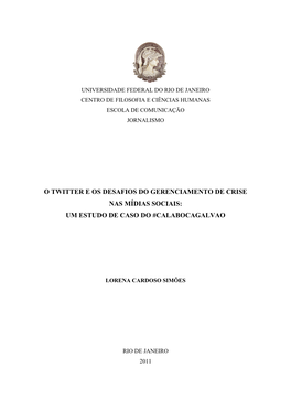 O Twitter E Os Desafios Do Gerenciamento De Crise Nas Mídias Sociais: Um Estudo De Caso Do #Calabocagalvao