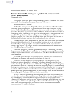 Administration of Barack H. Obama, 2010 Remarks at a Town Hall Meeting and a Question-And-Answer Session in Nashua, New Hampshir