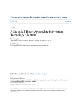 A Grounded Theory Approach to Information Technology Adoption Wen-Lung Shiau Information Management Department, Ming Chuan University, Mac@Mail.Mcu.Edu.Tw