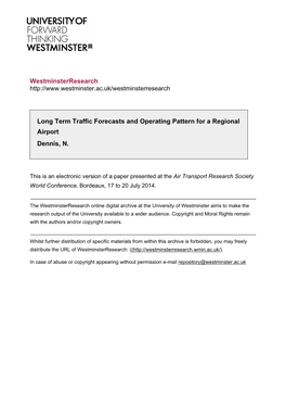 Westminsterresearch Long Term Traffic Forecasts and Operating