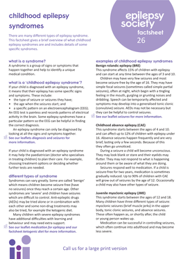 Childhood Epilepsy Syndromes Factsheet There Are Many Different Types of Epilepsy Syndrome