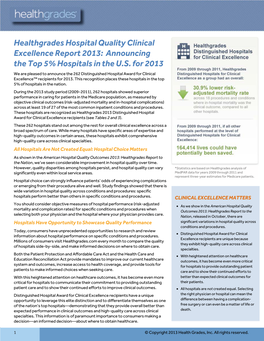 Healthgrades Hospital Quality Clinical Excellence Report 2013: Announcing the Top 5% Hospitals in the U.S