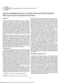 Transverse Ranges Province: a Unique Structural-Petrochemical Belt Across the San Andreas Fault System