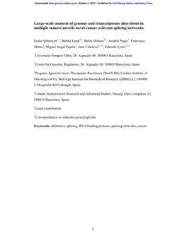 Large-Scale Analysis of Genome and Transcriptome Alterations in Multiple Tumors Unveils Novel Cancer-Relevant Splicing Networks