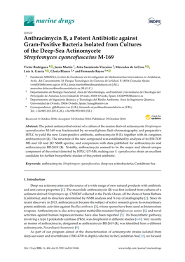 Anthracimycin B, a Potent Antibiotic Against Gram-Positive Bacteria Isolated from Cultures of the Deep-Sea Actinomycete Streptomyces Cyaneofuscatus M-169