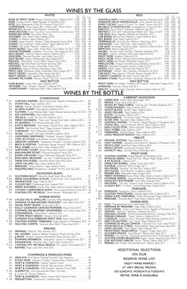 Wines by the Glass Wines by the Bottle