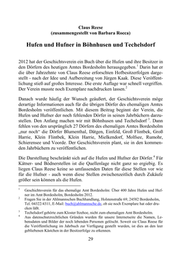 Hufen Und Hufner in Böhnhusen Und Techelsdorf