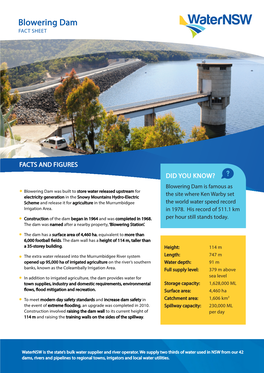 Blowering Dam FACT SHEET