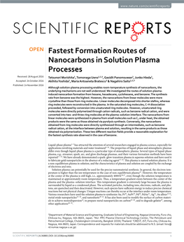 Fastest Formation Routes of Nanocarbons in Solution Plasma