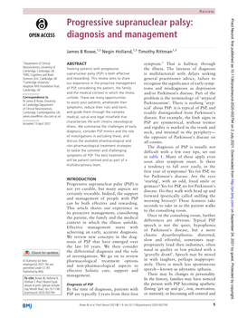 Progressive Supranuclear Palsy: Diagnosis and Management