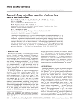 RAPID COMMUNICATIONS Resonant Infrared Pulsed-Laser Deposition Of