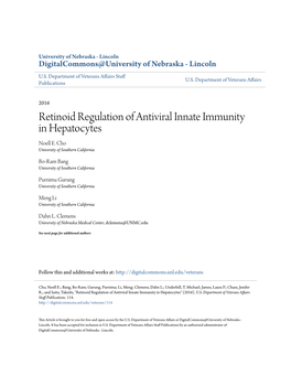 Retinoid Regulation of Antiviral Innate Immunity in Hepatocytes Noell E