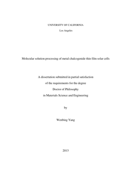 Molecular Solution Processing of Metal Chalcogenide Thin Film Solar Cells