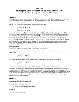 De Morgan's Laws Revisited: to Be AND/OR NOT to Be