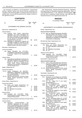 CONTENTS INHOUD and Weekly Index En Weekllkse Indeks Page Gazette Bladsy Koerant No