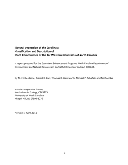 Natural Vegetation of the Carolinas: Classification and Description of Plant Communities of the Far Western Mountains of North Carolina