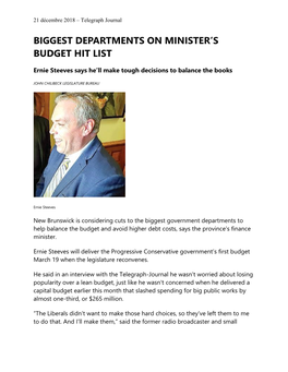 Biggest Departments on Minister's Budget Hit List