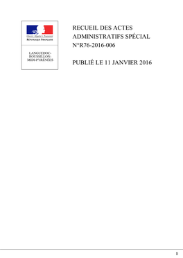 Recueil Des Actes Administratifs Spécial N°R76-2016-006 Publié Le 11 Janvier 2016