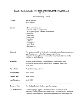 Bradley Institute Fonds, 1935-1938, 1940-1950, 1952-2006, 2008, N.D