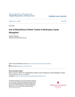 Use of Marshaling to Defeat Trustee in Bankruptcy: Equity Misapplied