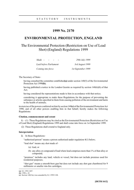 (Restriction on Use of Lead Shot) (England) Regulations 1999