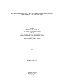 The Special Immigration Visa Program and the Role of Iraqi Translators and Interpreters