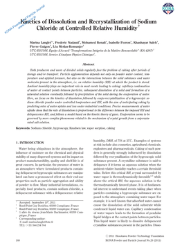 Kinetics of Dissolution and Recrystallization of Sodium Chloride at Controlled Relative Humidity†