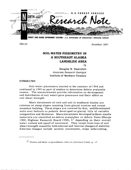 SOIL-WATER PIEZOMETRY in a SOUTHEAST ALASKA LANDSLIDE AREA by Douglas N