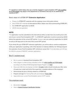 Basic Steps of a STEM OPT Extension Application: NOTE