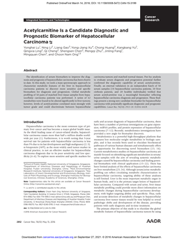 Acetylcarnitine Is a Candidate Diagnostic and Prognostic