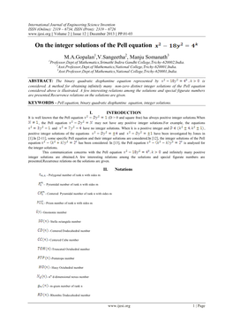 On the Integer Solutions of the Pell Equation