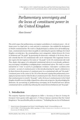 Parliamentary Sovereignty and the Locus of Constituent Power in The