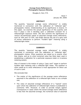 Average Scene Reflectance in Photographic Exposure Metering Douglas A