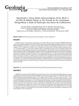 Geologia Revista Do Instituto De Geociências - USP Série Científica USP Geol