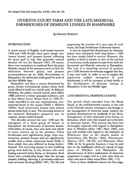 Overton Court Farm and the Late-Medieval Farmhouses of Demesne Lessees in Hampshire