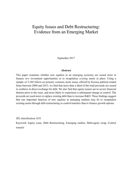 Equity Issues and Debt Restructuring: Evidence from an Emerging Market