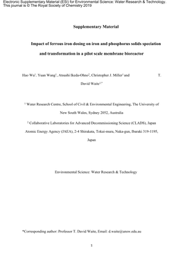 Supplementary Material Impact of Ferrous Iron Dosing on Iron and Phosphorus Solids Speciation and Transformation in a Pilot Scal