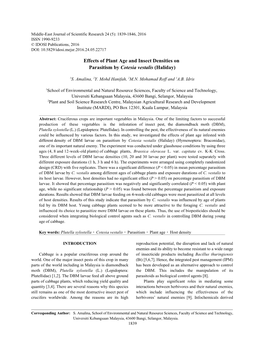 Effects of Plant Age and Insect Densities on Parasitism by Cotesia Vestalis (Haliday)