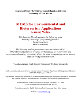 MEMS for Environmental and Bioterrorism Applications Learning Module