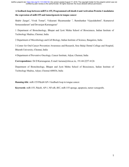 A Feedback Loop Between Mirna-155, Programmed Cell Death 4 and Activation Protein-1 Modulates the Expression of Mir-155 and Tumorigenesis in Tongue Cancer