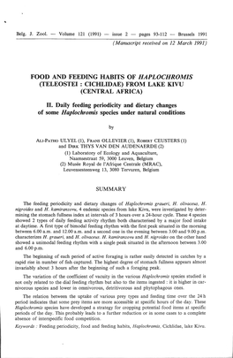 Food and Feeding Habits of Haplochromis (Teleostei : Cichlidae) from Lake Kivu (Central Africa)