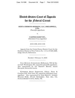 SERTA SIMMONS BEDDING, LLC V. CASPER SLEEP INC