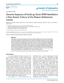 Journal of Genomics Genome Sequence of Kordia Sp. Strain