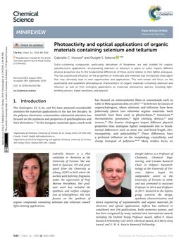 Photoactivity and Optical Applications of Organic Materials Containing Selenium and Tellurium Cite This: Chem