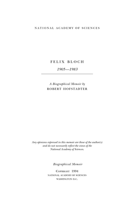 FELIX BLOCH October 23, 1905-September 10, 1983