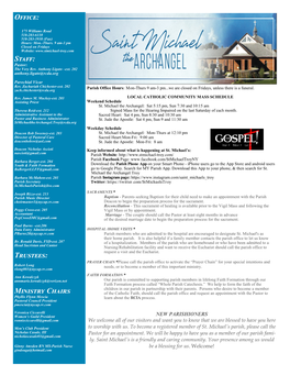 Ministry Chairs of the Catholic Faith, Should Call the Parish Office and Request an Appointment with the Pastor to Phyllis Flynn Mescia Learn About the RCIA Process