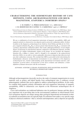 Characterizing the Sedimentary History of Cave Deposits, Using Archaeomagnetism and Rock Magnetism, Atapuerca (Northern Spain)*