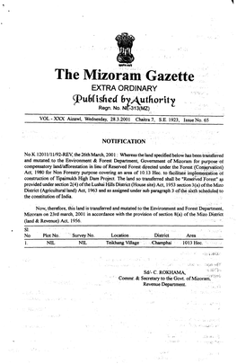 The Mizoram·Gazette EXTRA ORDINARY , , 9?U&£Isfted&".T\Utftority Regn